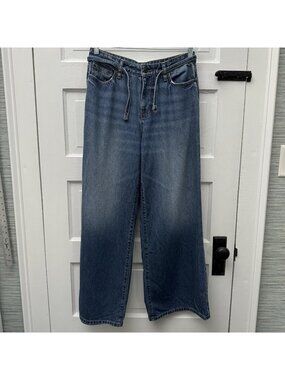 Unbranded Womens 10 Wide Leg Jeans 31x30 High Rise Belted Blue Denim